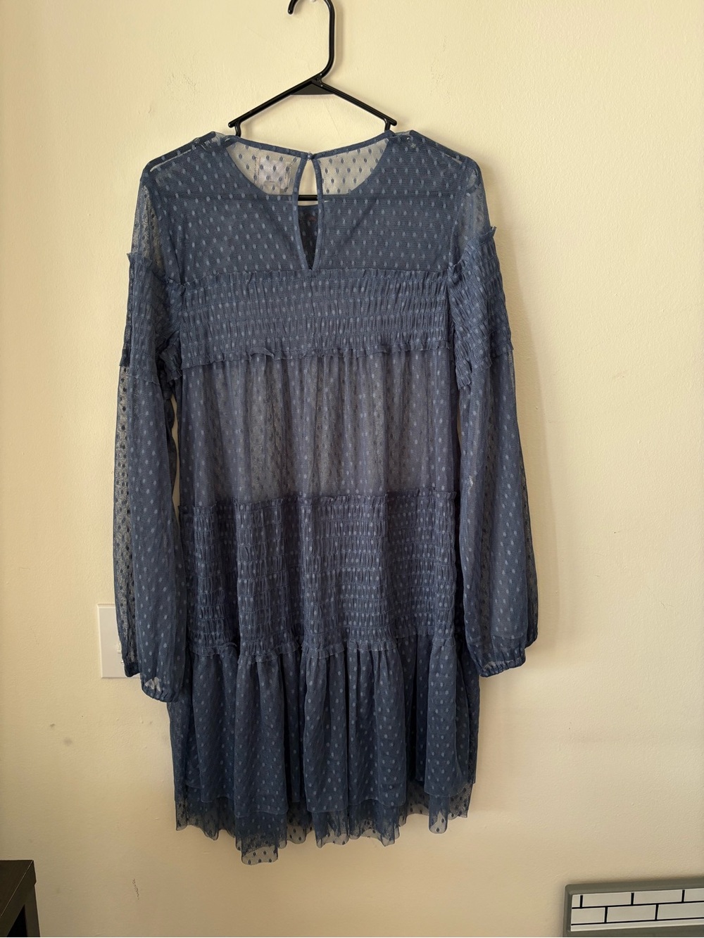 Maeve Blue Sheer Long-Sleeve Embroidered Tiered Dress - Picture 9 of 10